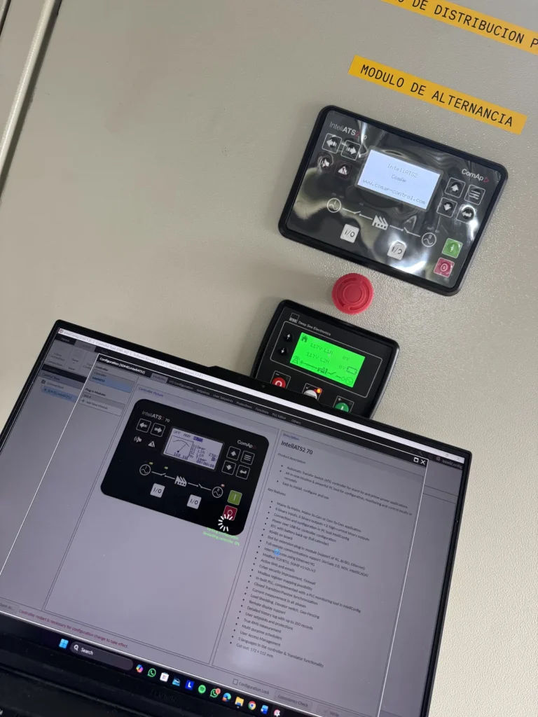 Módulos control InteliATS programación personalizada sistema transferencia automática generador avícola Ecuador